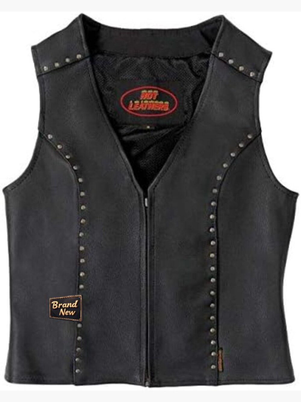 Ladies Premium Studded V-Neck Leather Motorcycle Vest
